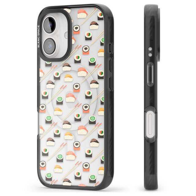 iPhone 16 Pro Max Sushi & Chopsticks Pattern Black Impact Phone Case