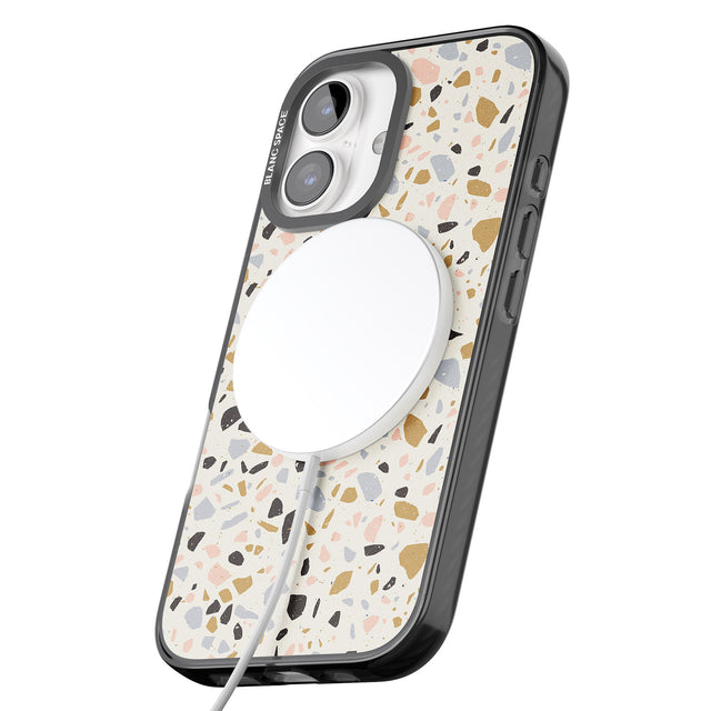 iPhone 16 Pro Max Pale Pink, Blue, & Mocha Terrazzo Pattern Black Impact Phone Case