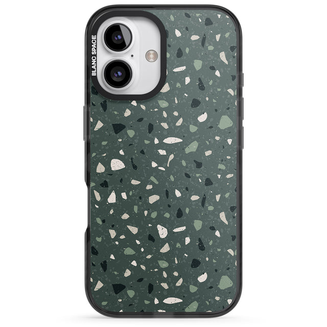 iPhone 16 Pro Max Green & Cream Terrazzo Pattern Black Impact Phone Case