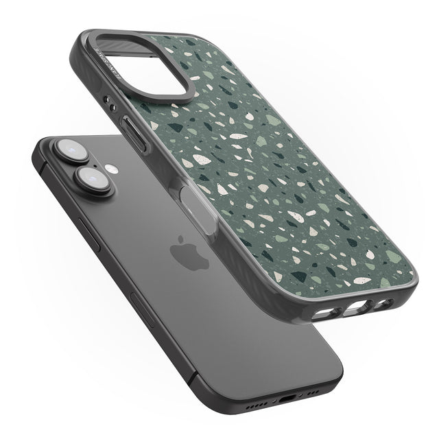 iPhone 16 Pro Max Green & Cream Terrazzo Pattern Black Impact Phone Case