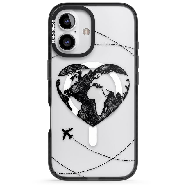 iPhone 16 Pro Max Globe Heart Black Impact Phone Case