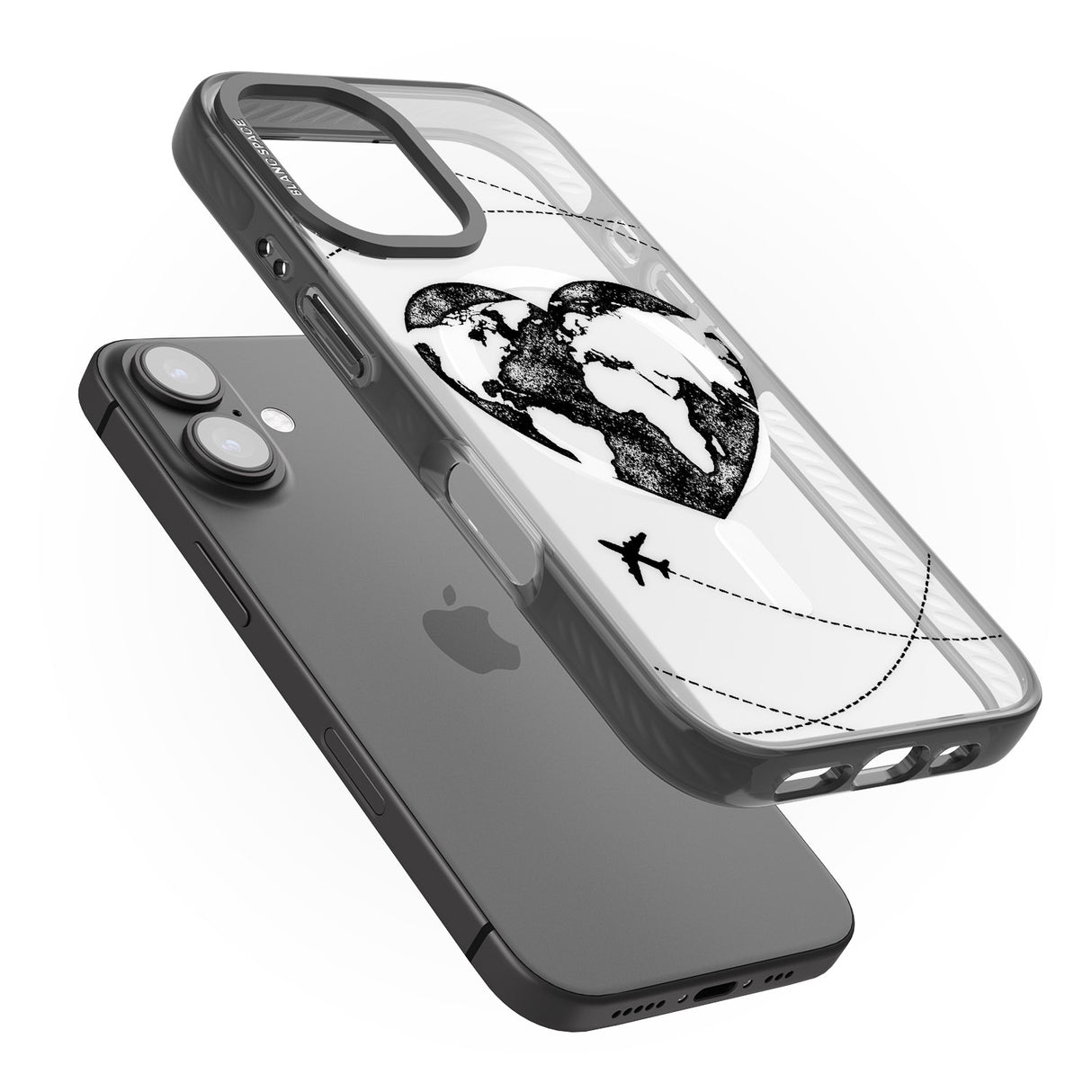 iPhone 16 Pro Max Globe Heart Black Impact Phone Case