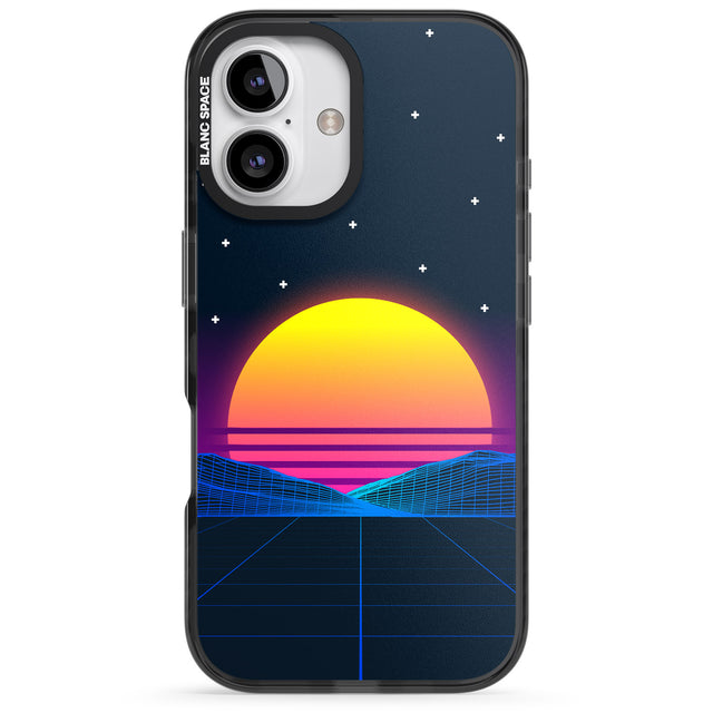 iPhone 16 Pro Max Retro Sunset Vaporwave Black Impact Phone Case