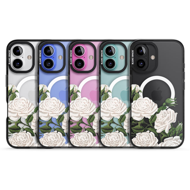 iPhone 16 Pro Max White Vintage Painted Flowers Clear Impact Phone Case + Magsafe