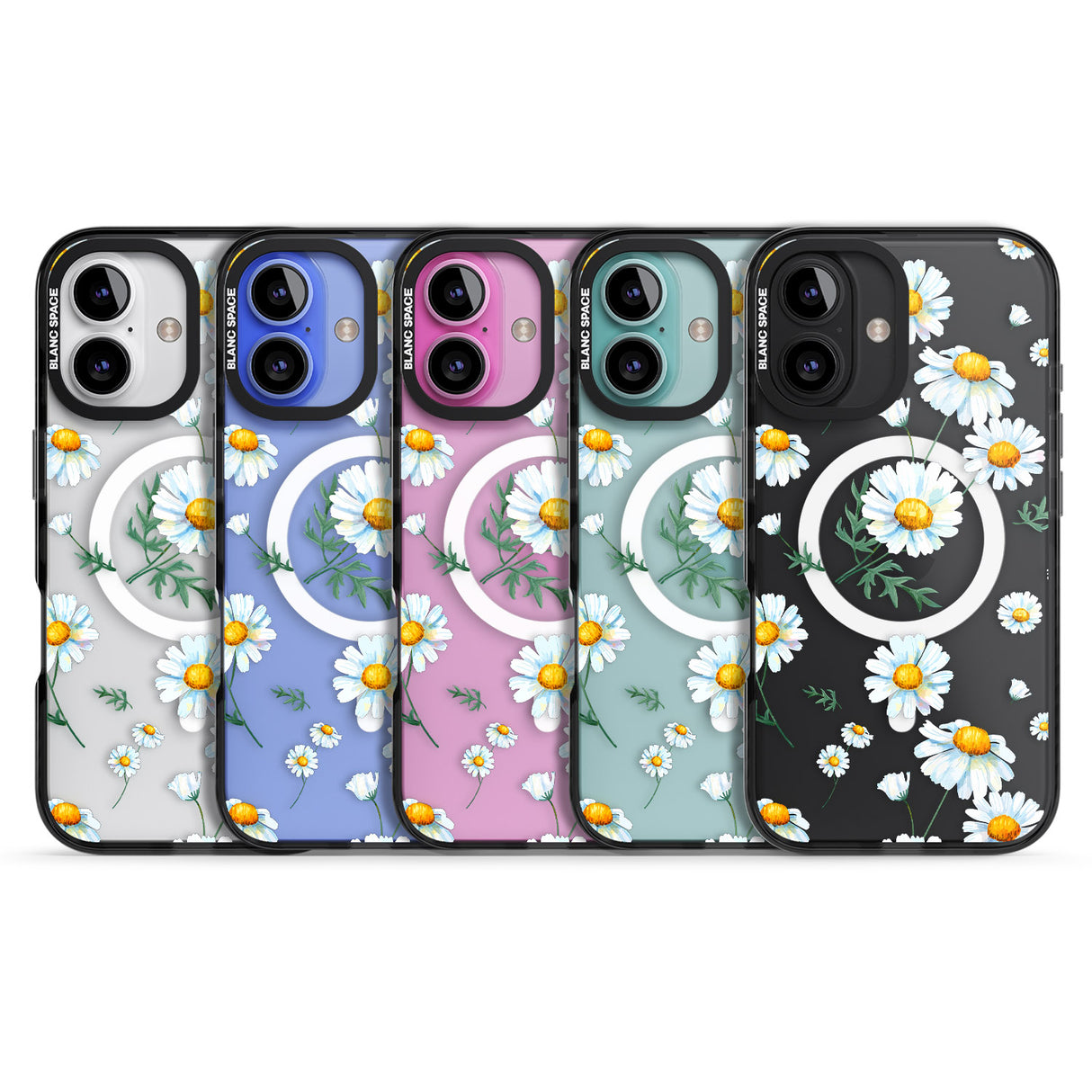 iPhone 16 Pro Max Vintage Painted Daisies Black Impact Phone Case + Magsafe