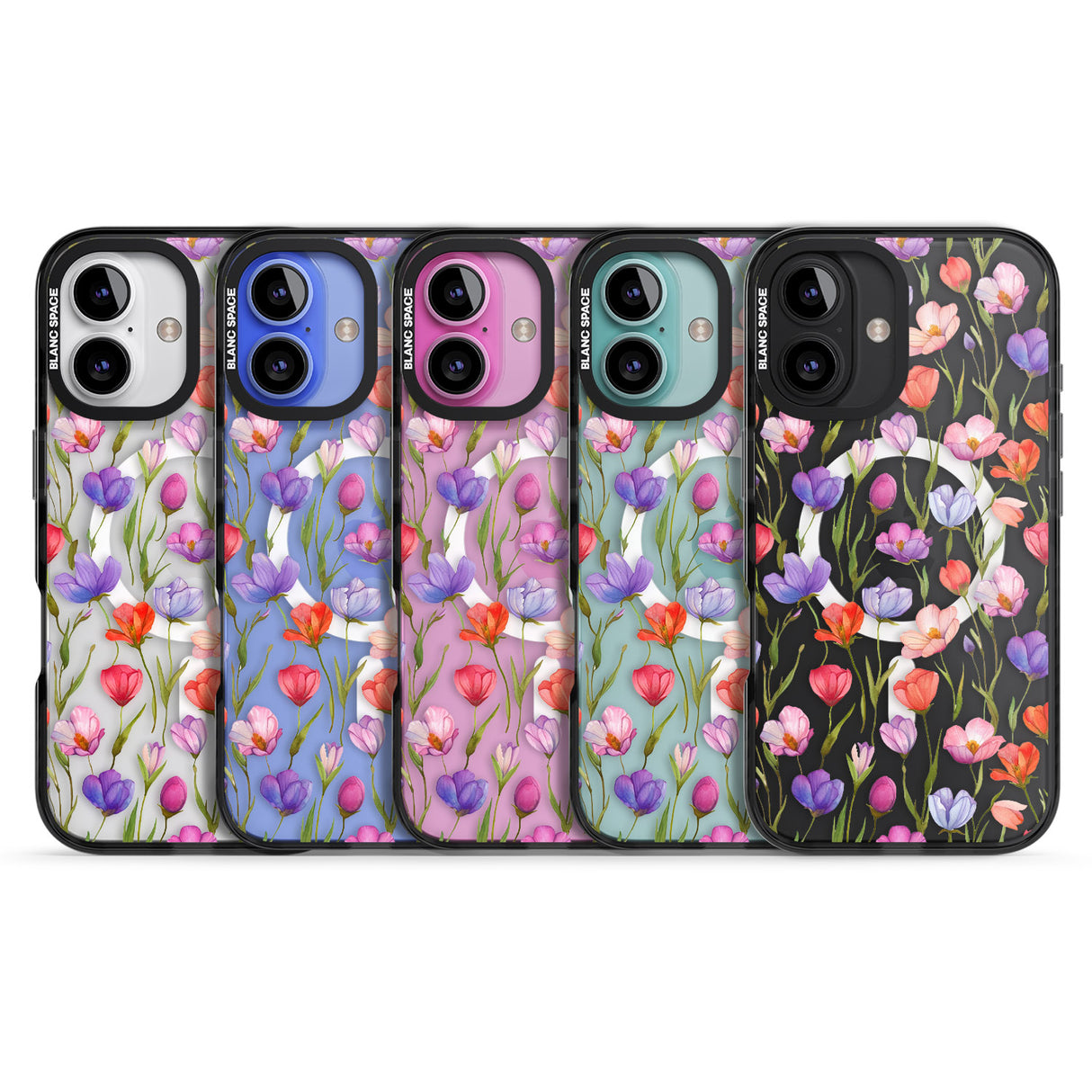 iPhone 16 Pro Max Red, Pink & Purple Flowers Black Impact Phone Case + Magsafe