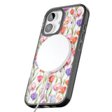 iPhone 16 Pro Max Red, Pink & Purple Flowers Black Impact Phone Case + Magsafe