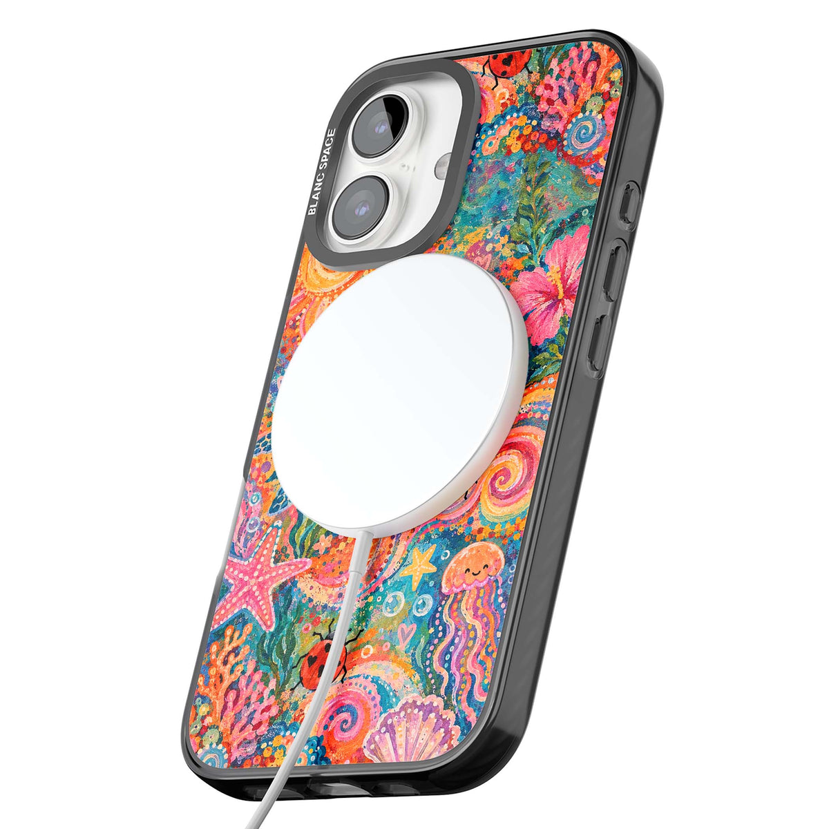 Coral Whimsy for her iPhone case | Black Impact Magsafe case for iPhone 16, iPhone 16 Plus