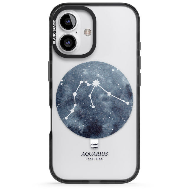 iPhone 16 Pro Max Aquarius Zodiac Transparent Design - Blue Black Impact Phone Case