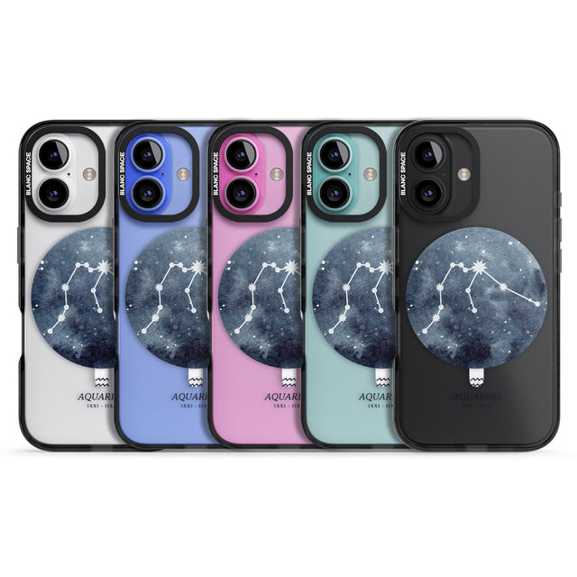 iPhone 16 Pro Max Aquarius Zodiac Transparent Design - Blue Black Impact Phone Case