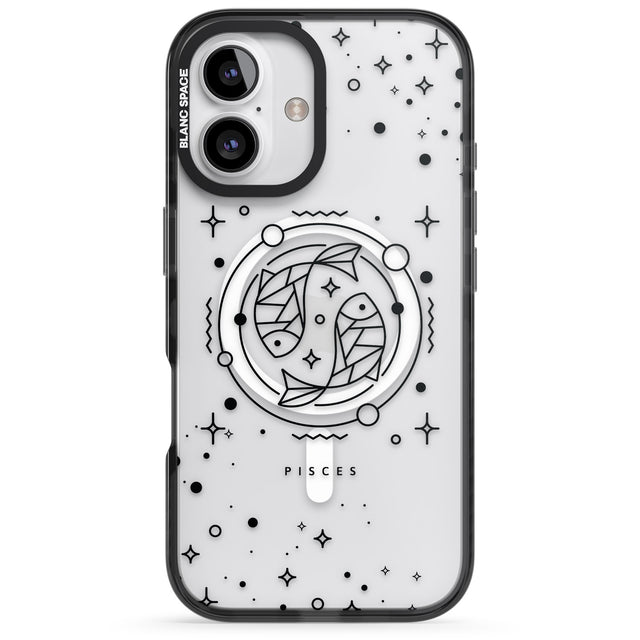 iPhone 16 Pro Max Pisces Emblem - Transparent Design Black Impact Phone Case