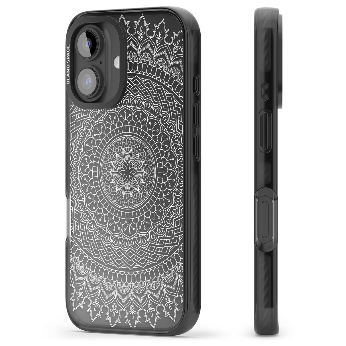 iPhone 16 Pro Max Large White Mandala Design Black Impact Phone Case