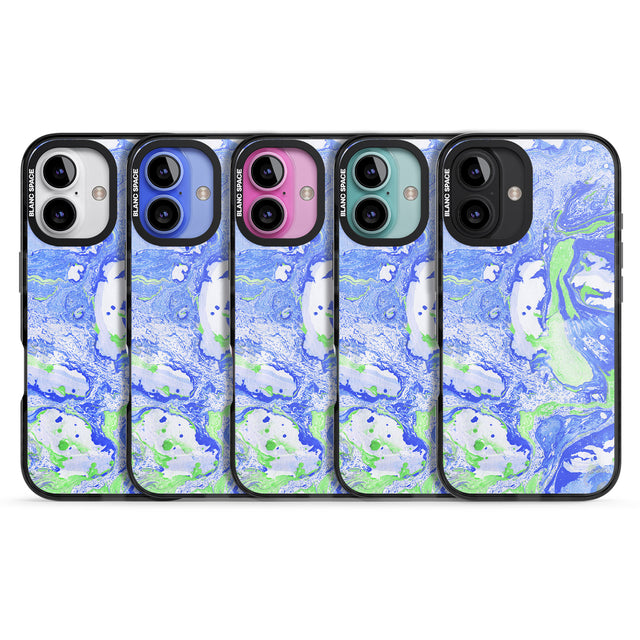 iPhone 16 Pro Max Dark Blue & Green Marbled Paper Pattern Black Impact Phone Case