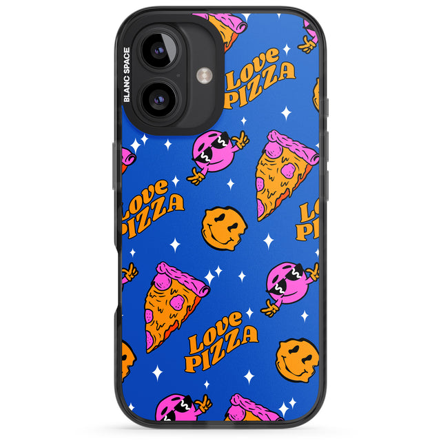 iPhone 16 Pro Max Psychedelic Love Pizza Pattern Black Impact Phone Case