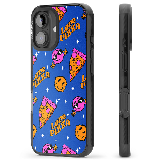 iPhone 16 Pro Max Psychedelic Love Pizza Pattern Black Impact Phone Case