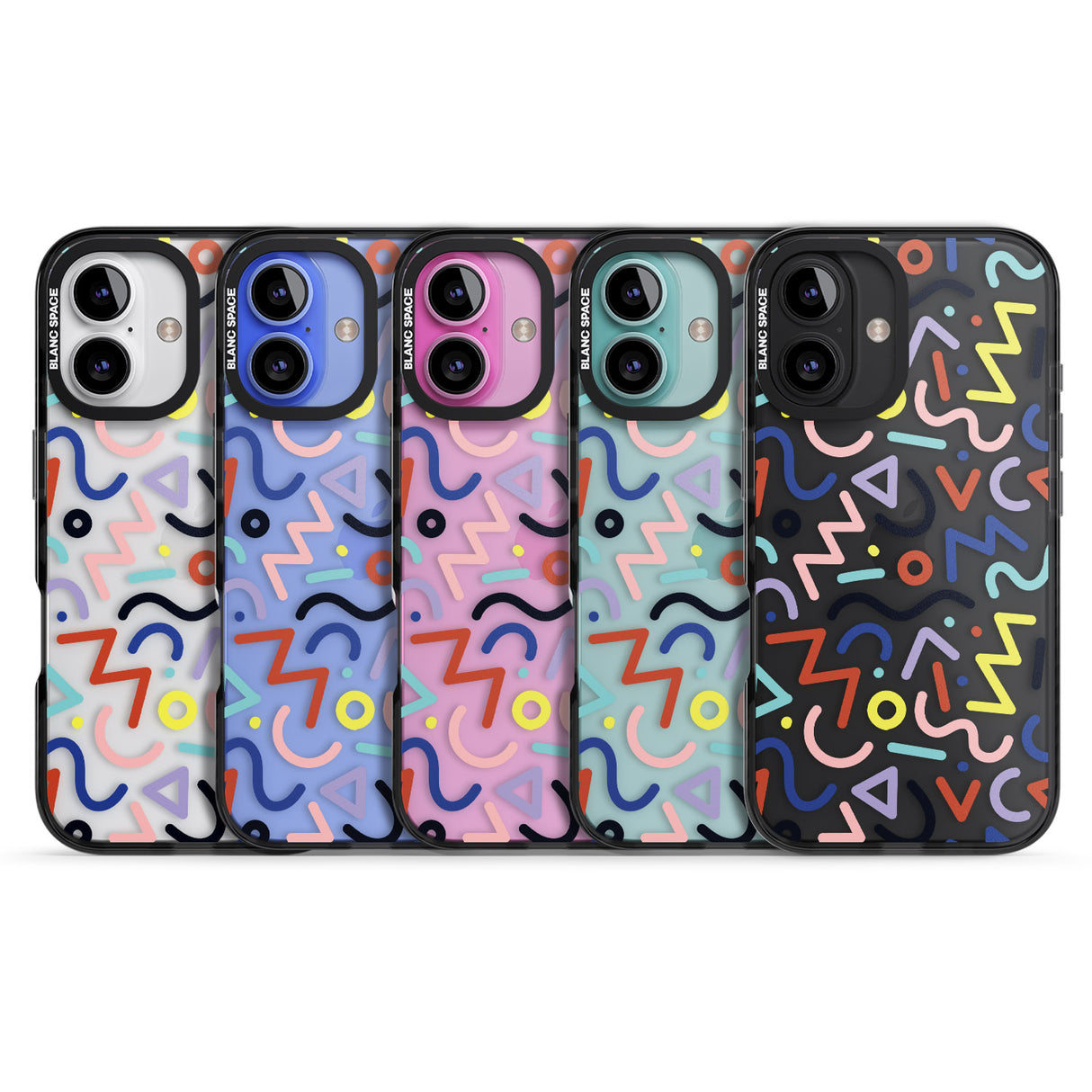 iPhone 16 Pro Max Colourful Squiggles Memphis Retro Pattern Design Black Impact Phone Case