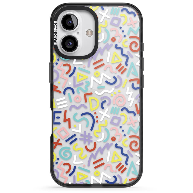 iPhone 16 Pro Max Colourful Mixed Shapes Retro Pattern Design Black Impact Phone Case