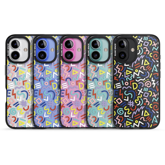 iPhone 16 Pro Max Colourful Mixed Shapes Retro Pattern Design Black Impact Phone Case