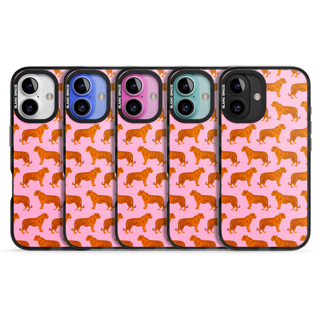 iPhone 16 Pro Max Tigers on Pink Pattern Black Impact Phone Case