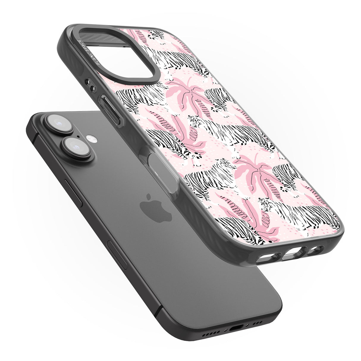 iPhone 16 Pro Max White Tigers on Pink Pattern Black Impact Phone Case