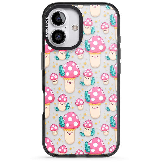 iPhone 16 Pro Max Cute Mushrooms Pattern Black Impact Phone Case