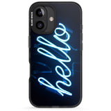 iPhone 16 Pro Max "Hello" Blue Cursive Neon Sign Black Impact Phone Case