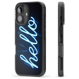 iPhone 16 Pro Max "Hello" Blue Cursive Neon Sign Black Impact Phone Case