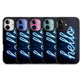 iPhone 16 Pro Max "Hello" Blue Cursive Neon Sign Black Impact Phone Case