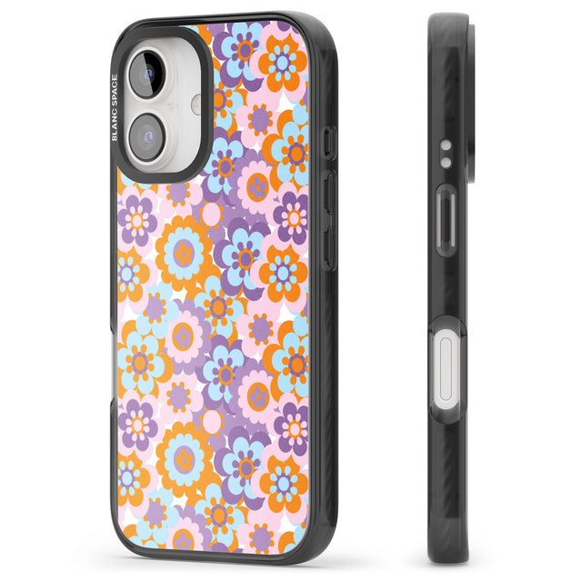 iPhone 16 Pro Max Flower Power Pattern Black Impact Phone Case