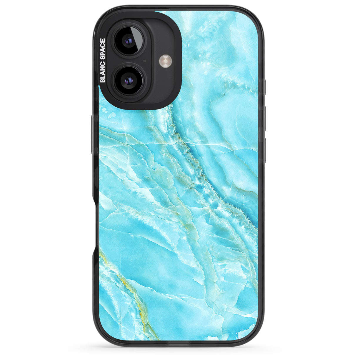 iPhone 16 Pro Max Bright Blue Onyx Marble Black Impact Phone Case