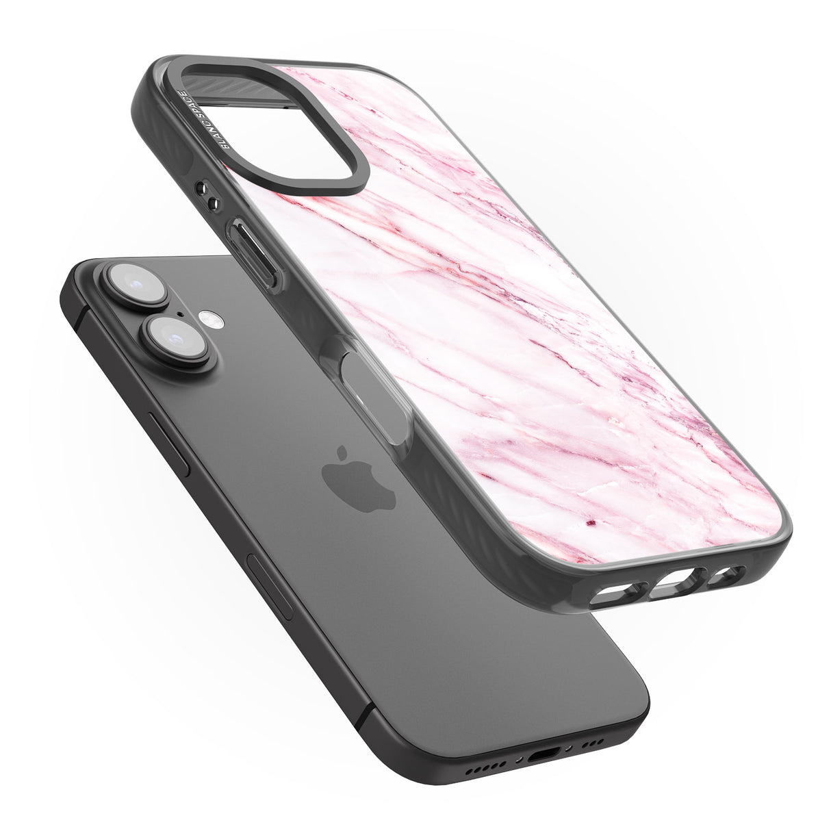 iPhone 16 Pro Max White & Pink Onyx Marble Texture Black Impact Phone Case