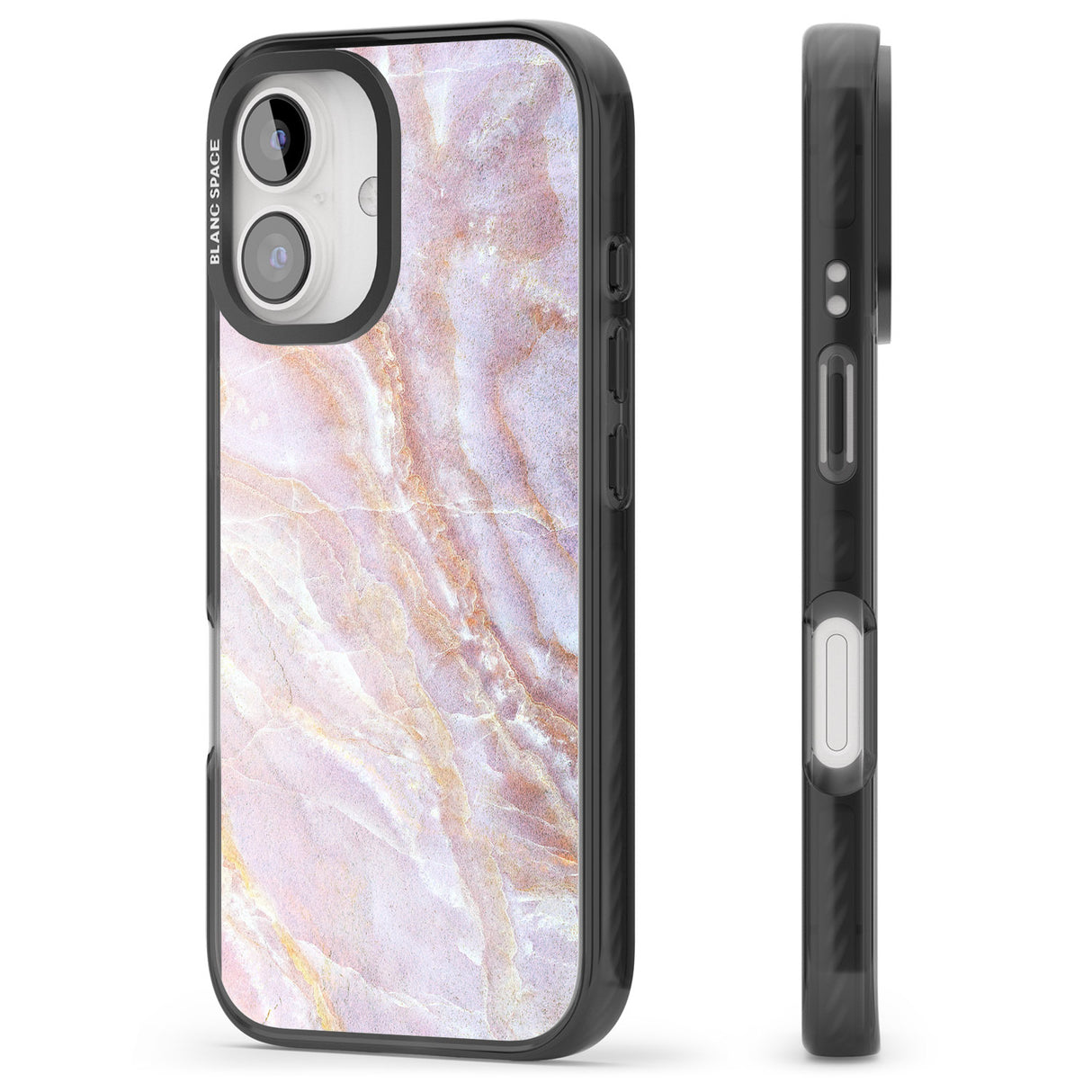 iPhone 16 Pro Max Soft Pink & Yellow Onyx Marble Black Impact Phone Case