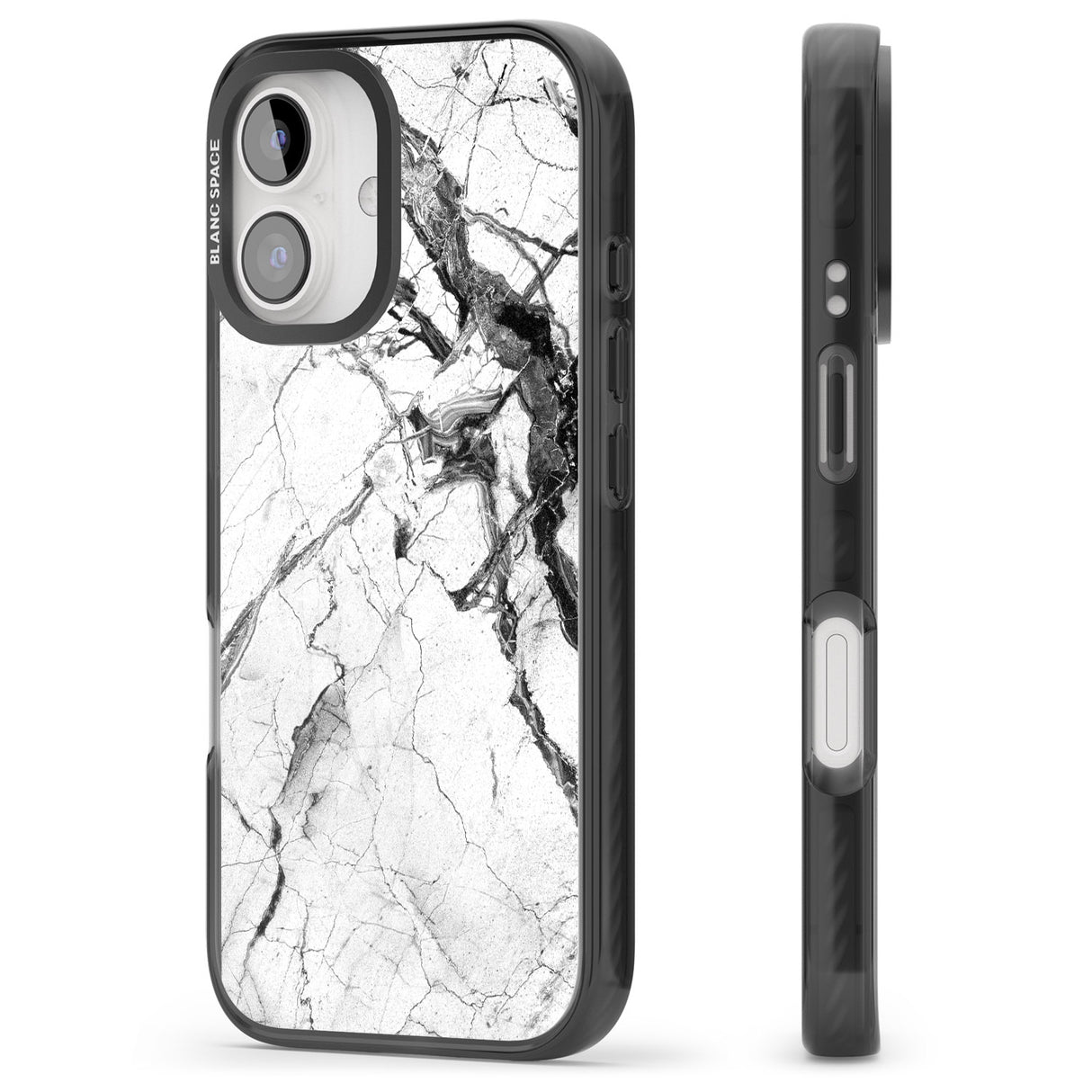 iPhone 16 Pro Max Black & White Stormy Marble Black Impact Phone Case