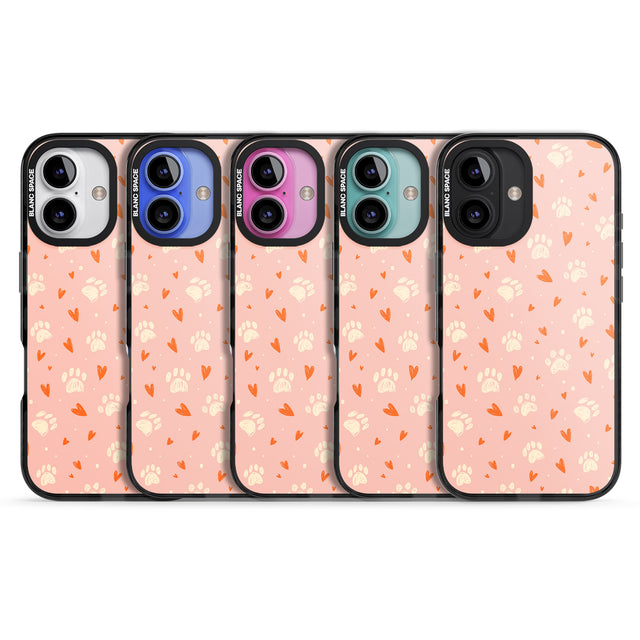 iPhone 16 Pro Max Paws & Hearts Pattern Black Impact Phone Case