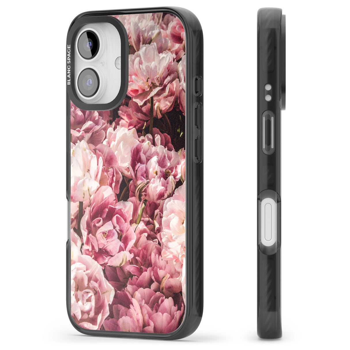 iPhone 16 Pro Max Pink Peonies Black Impact Phone Case