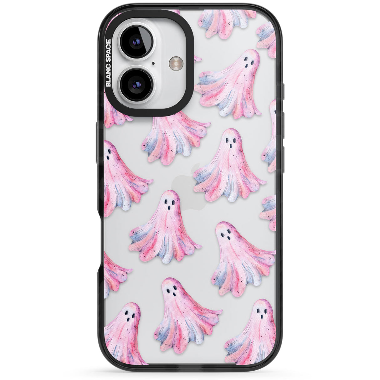 Pink Ghosts Black Impact Phone Case for iPhone 16, iPhone 16 Plus