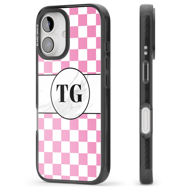 iPhone 16 Pro Max Personalised Monogrammed Pink Check Black Impact Phone Case