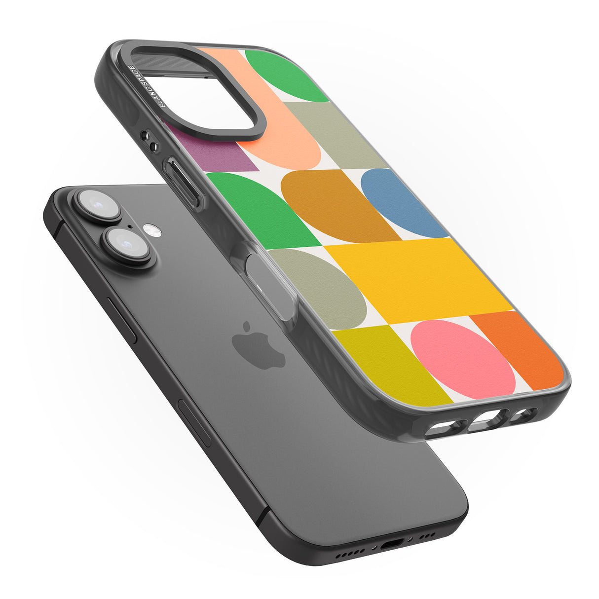 iPhone 16 Pro Max Abstract Retro Shapes: Rainbow Mix Black Impact Phone Case