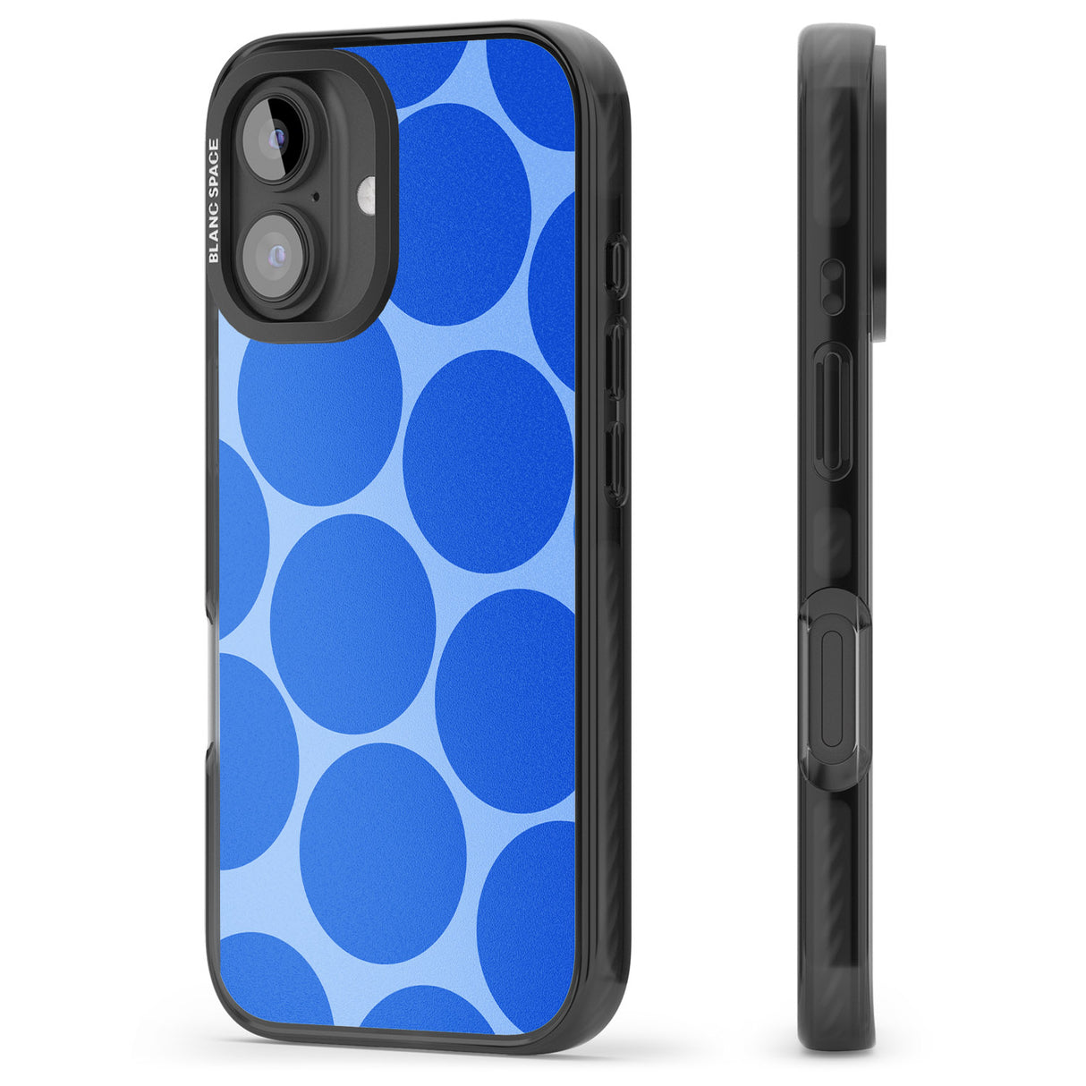 iPhone 16 Pro Max Abstract Retro Shapes: Blue Dots Black Impact Phone Case