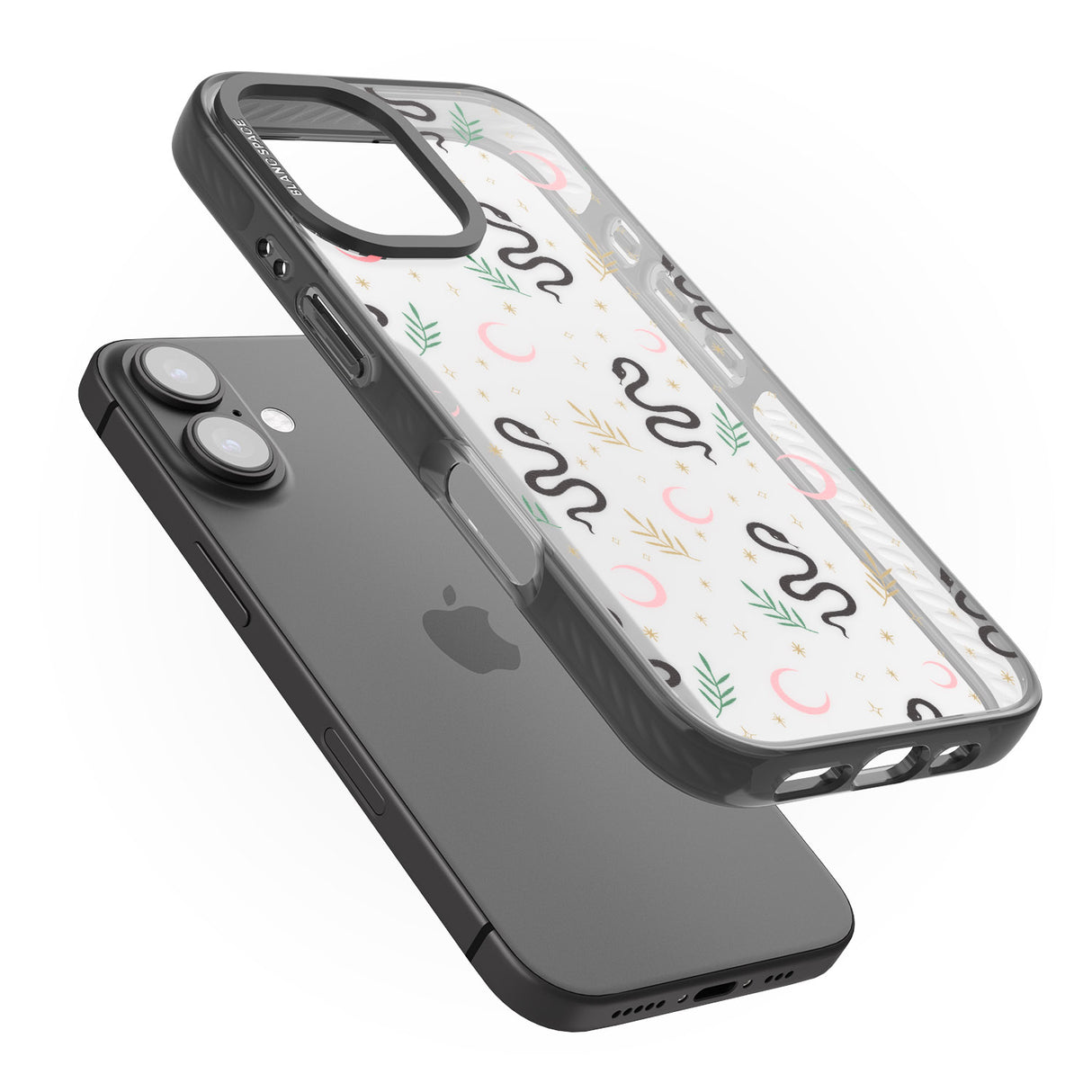 iPhone 16 Pro Max Snake & Moon Pattern (Clear) Black Impact Phone Case