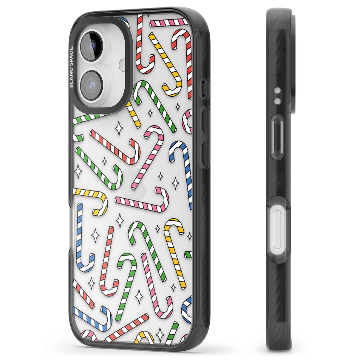 iPhone 16 Pro Max Colourful Stars & Candy Canes Black Impact Phone Case