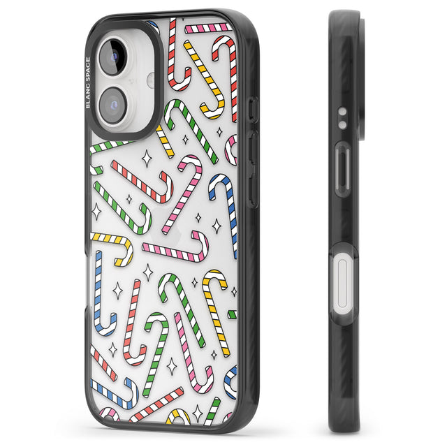 iPhone 16 Pro Max Colourful Stars & Candy Canes Black Impact Phone Case