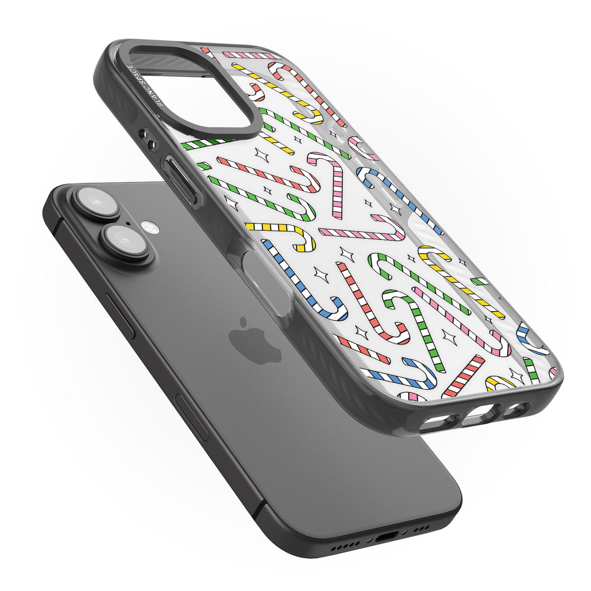 iPhone 16 Pro Max Colourful Stars & Candy Canes Black Impact Phone Case