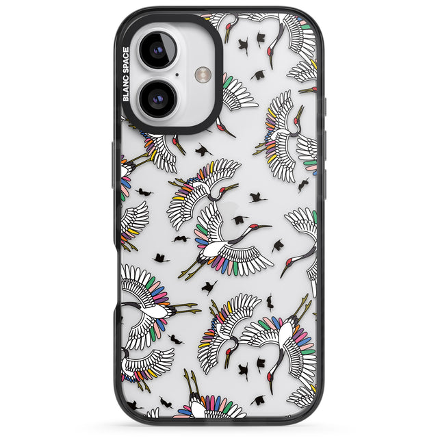 iPhone 16 Pro Max Colourful Crane Pattern Black Impact Phone Case