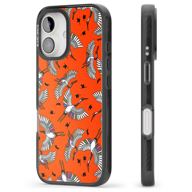 iPhone 16 Pro Max Colourful Crane Pattern (Orange) Black Impact Phone Case