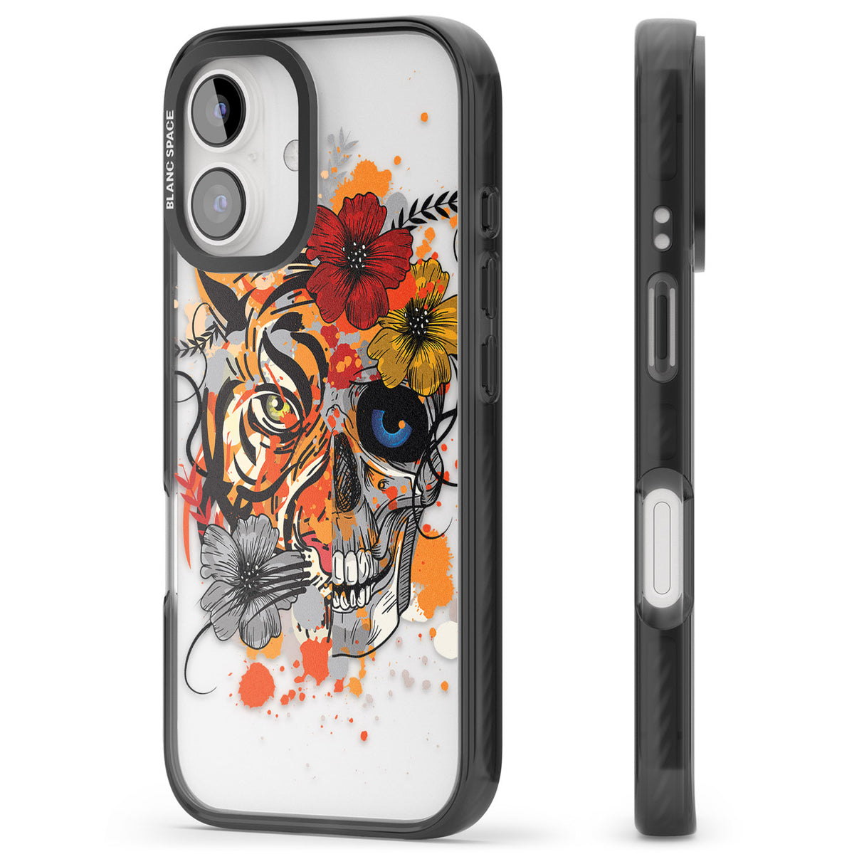 iPhone 16 Pro Max Sugar Skull Tiger Floral Black Impact Phone Case