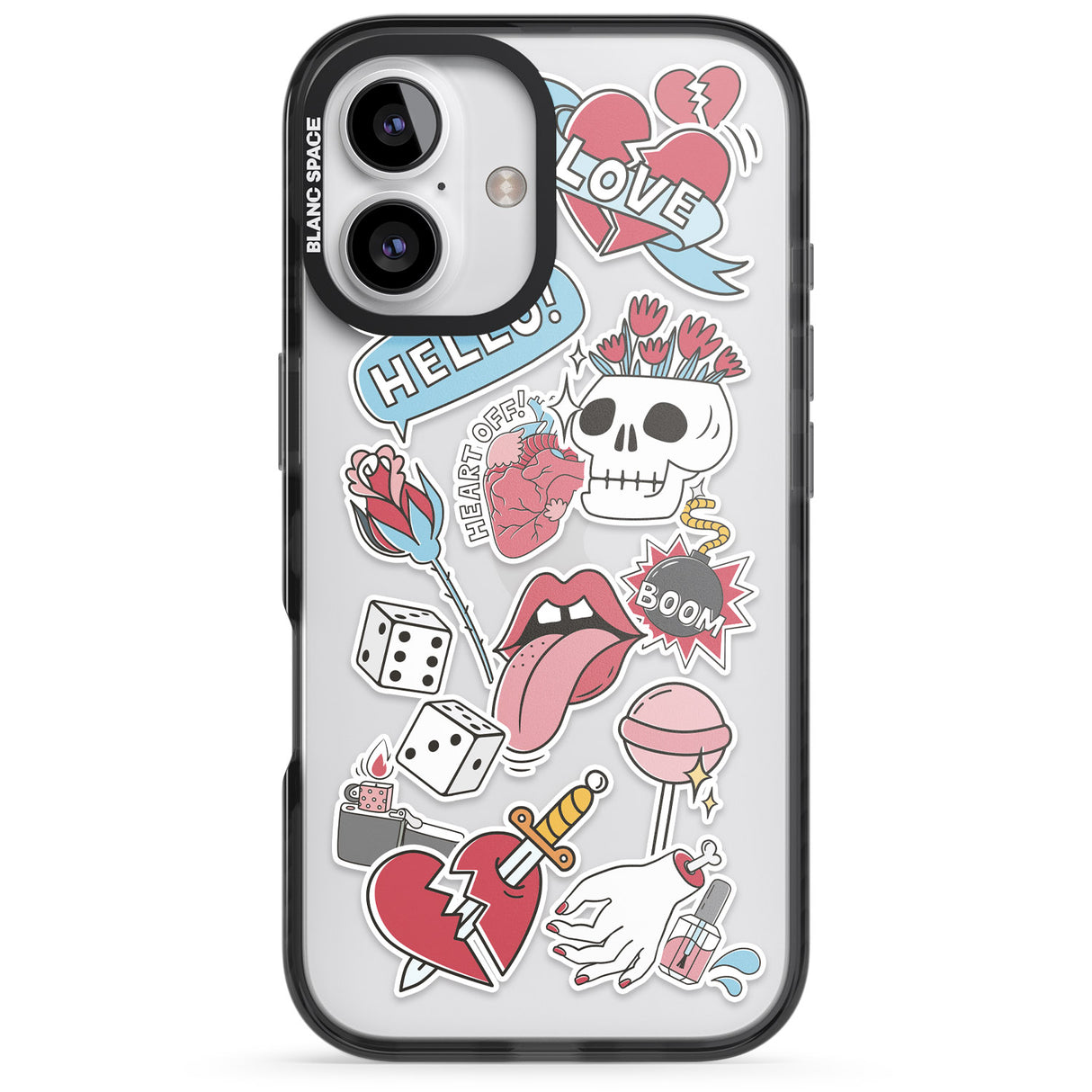 iPhone 16 Pro Max Skull & Flowers Sticker Black Impact Phone Case