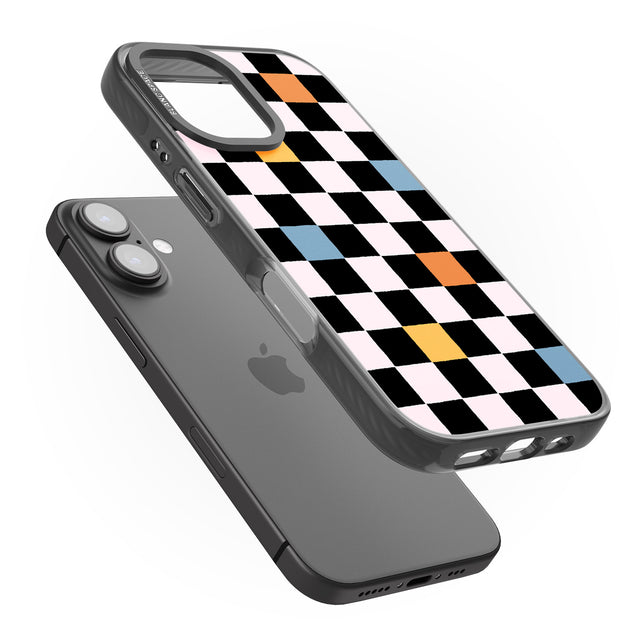 iPhone 16 Pro Max Vibrant Retro Checkered Black Impact Phone Case + Magsafe