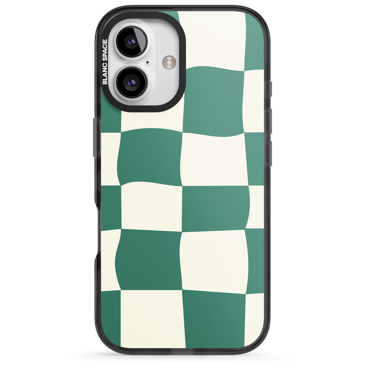 iPhone 16 Pro Max Green & Cream Wavy Check Black Impact Phone Case + Magsafe