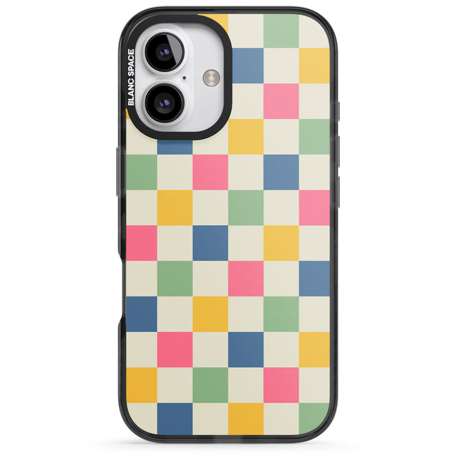 iPhone 16 Pro Max Pastel Multicolor Checkered Black Impact Phone Case + Magsafe